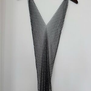 Stunning Statement Piece Black Mesh V-Neck Dress Side Slits Rhinestone Sheath